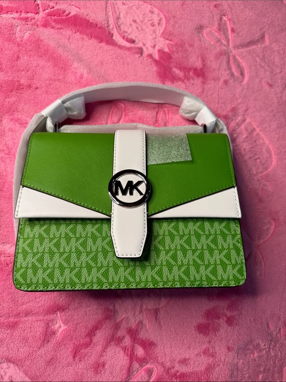 Michael Kors Greenwich Small Flap Crossbody Jungle Green NWT Silver Hardware
